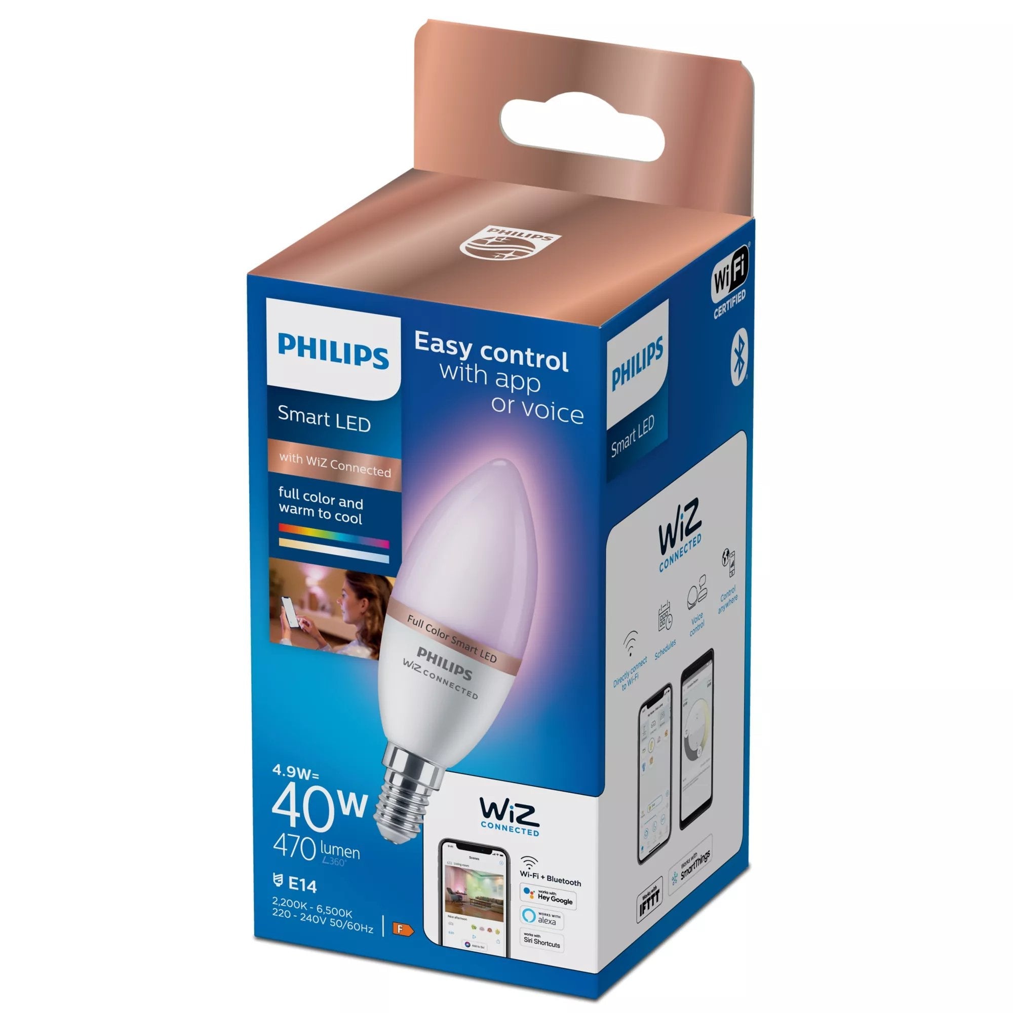 Bombilla Led Vela E14 4,9w Full Colors 470lm Wifi Philips Wiz