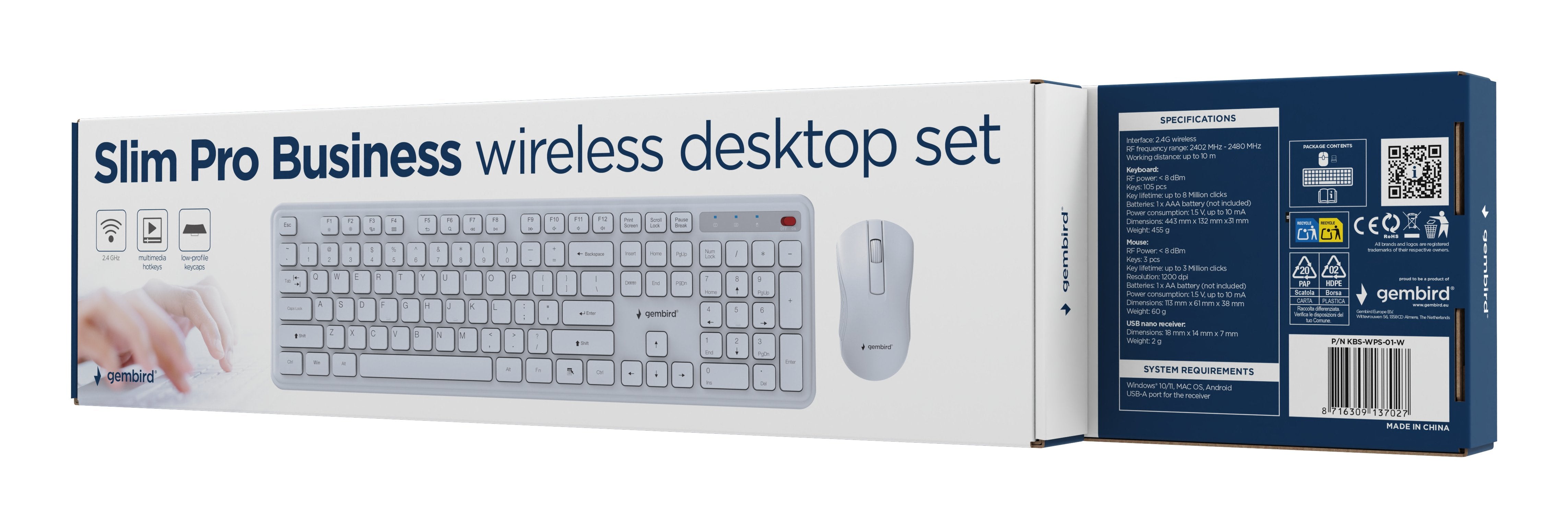 Gembird Slim Pro Business Wireless Desktop Set Blanco Us Layout