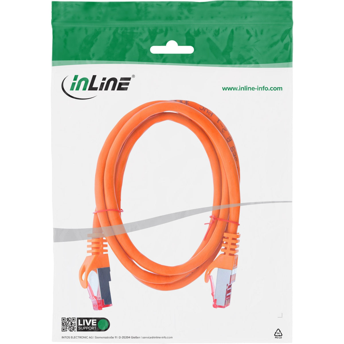Cable De Red Inline S/Ftp Pimf Cat.6 250mhz Pvc Cobre Naranja 2m