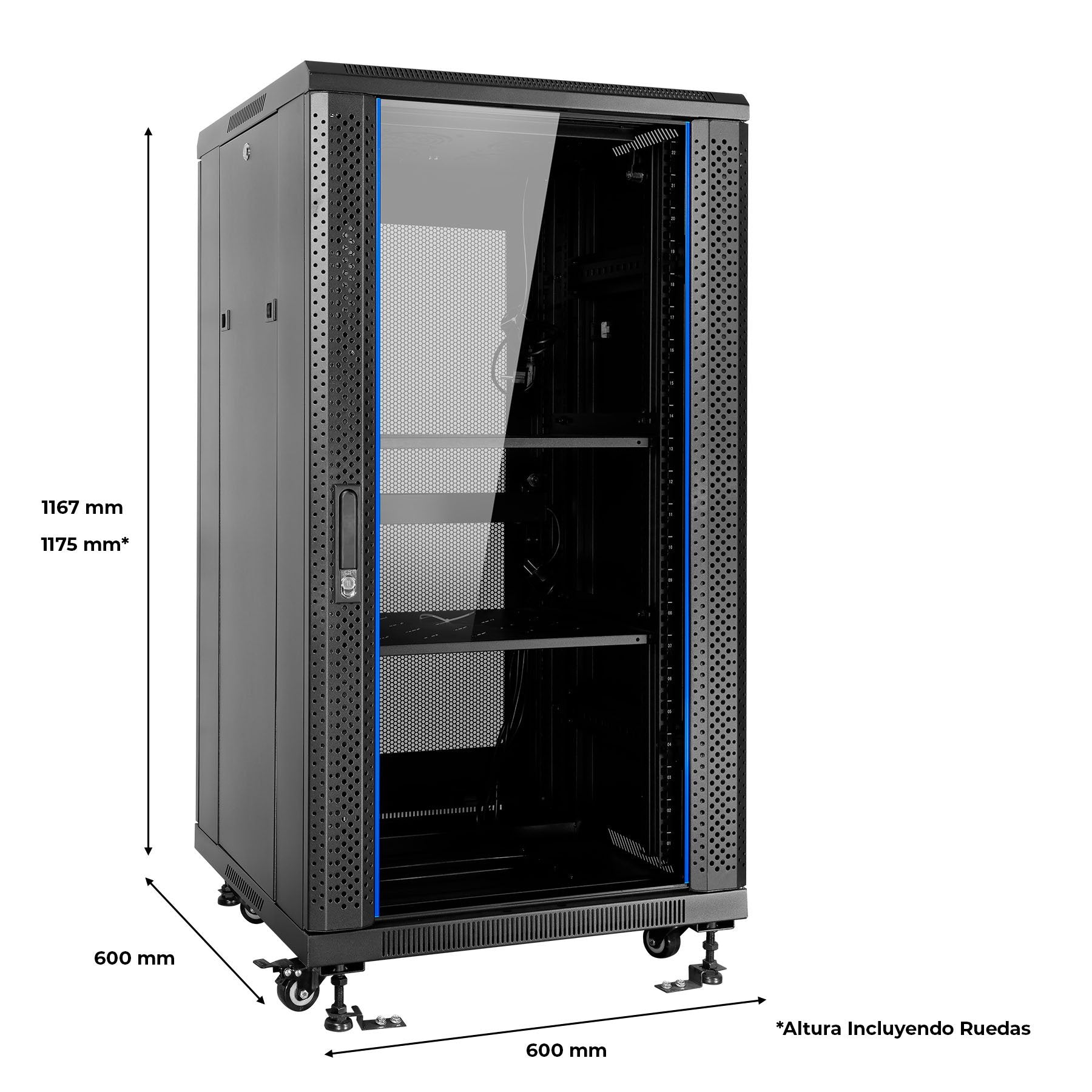 Armario Suelo  22u Ai6622 Aiten Data Pta Crist 600x600x1166 2f 4v 2l 1b 2cl 4r F8
