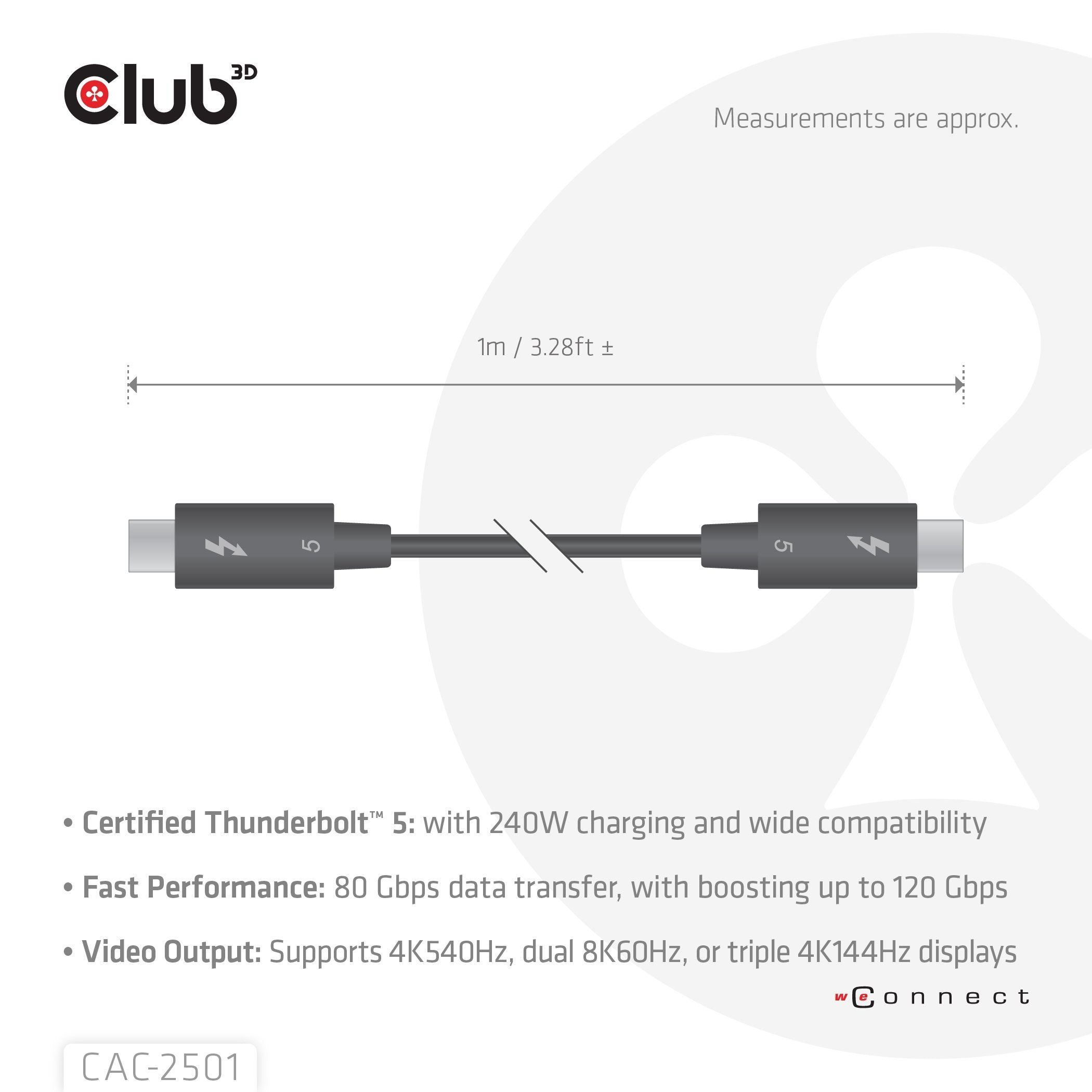 Club3d Cable Thunderbolt5 Zertifi. 8k240hz 80 120gbps 1m Retail