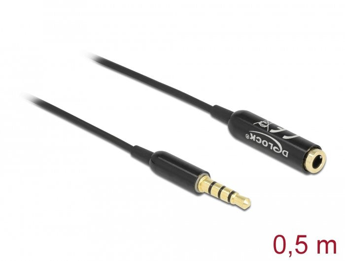 Delock Cable De Extensión De Audio 3,5 Mm 4 Pin Macho A Hembra 0,5 M Negro