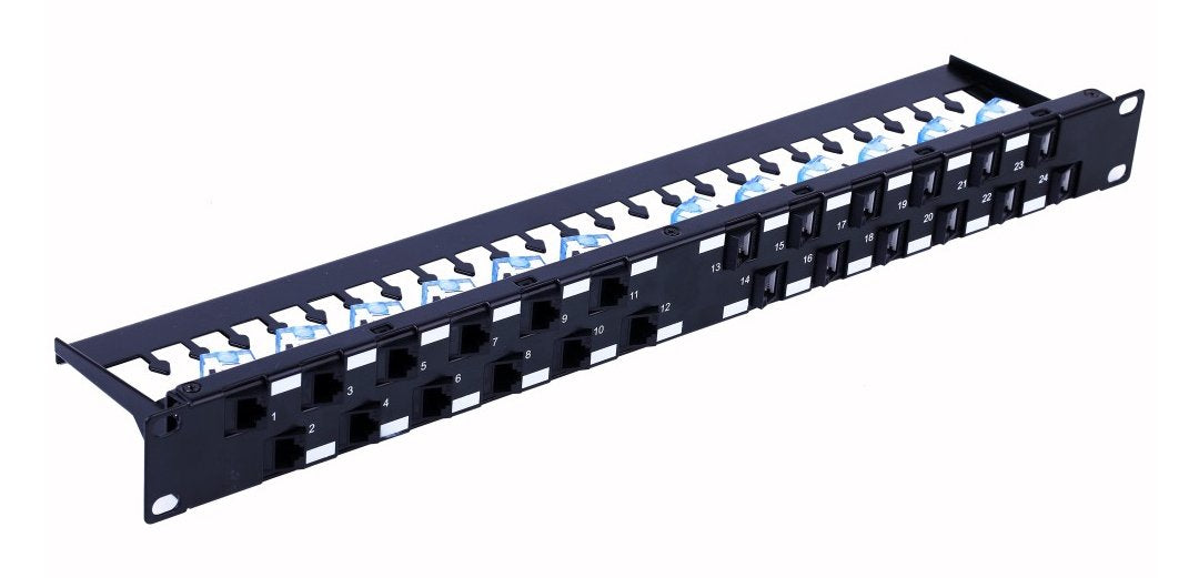 Techly I-Pp 24-Ru-C6atsl Panel De Parcheo 24x Keystone Rj45 Cat6a Utp, 1u, Puertos En Ángulo
