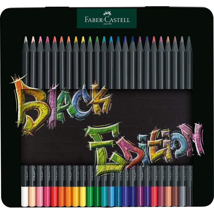 Faber-Castell Black Edition Caja Metalica De 24 Lapices De Colores - Mina Supersuave - Madera Negra - Ideales Para