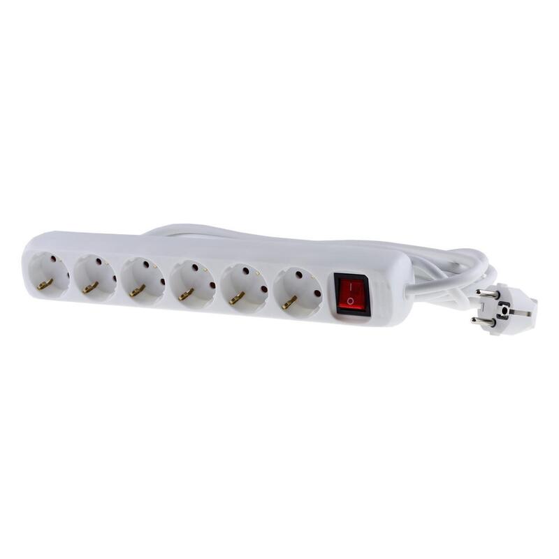 6-StikdSe Schuko, M.  Afbryder 1,5m, Hvid, H05vv-F