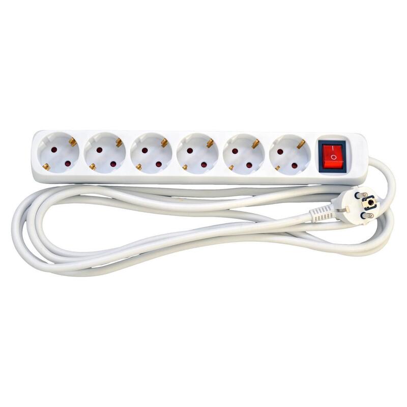 6-StikdSe Schuko, M.  Afbryder 3,0m, Hvid, H05vv-F