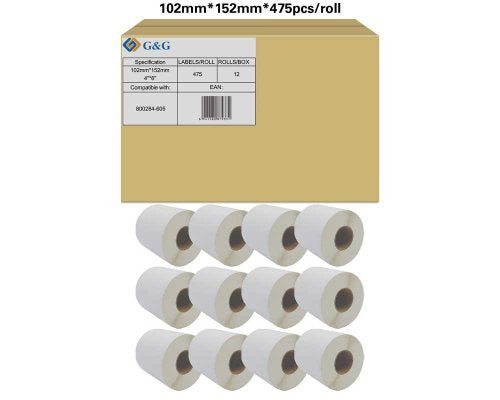 G&G 12x Etikettenrollen Compatible Con Zebra 800284-605