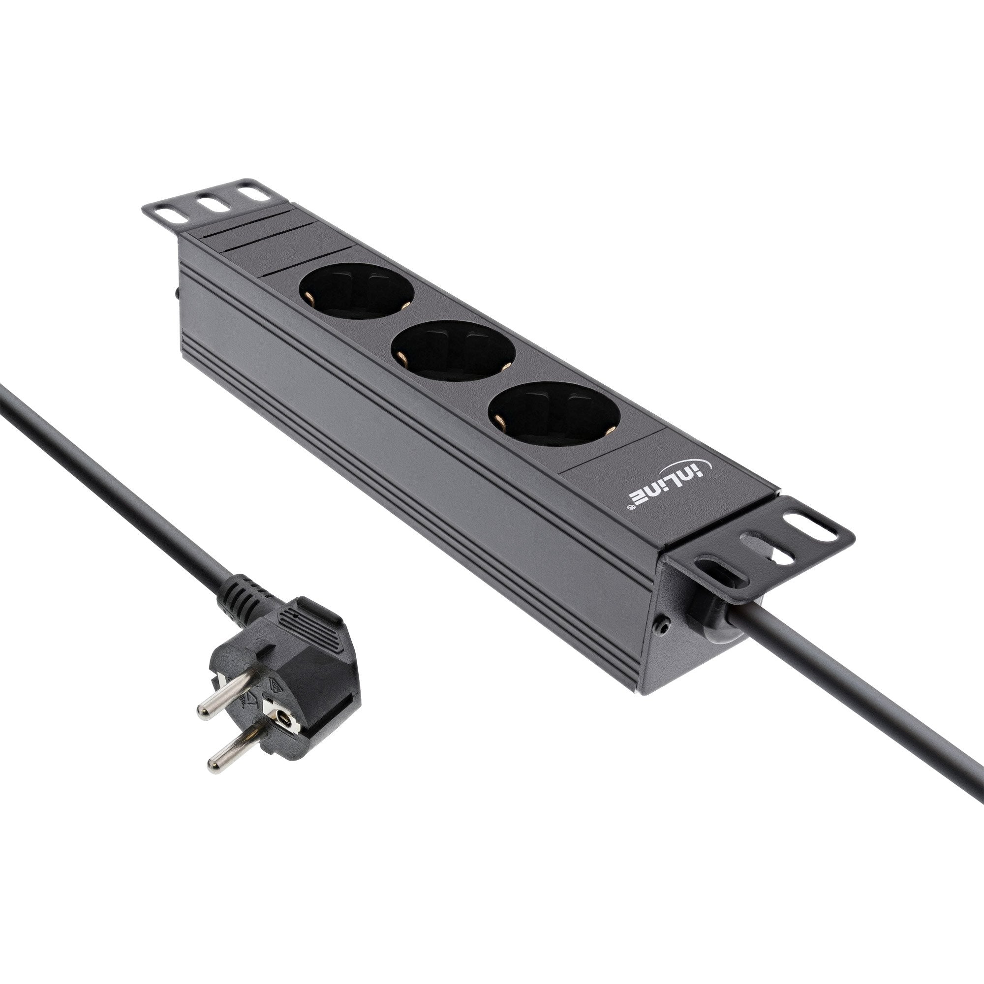 Regleta Inline De 10", Contacto De Protección De 3 Vías, Sin Interruptor, 2 M, Negro