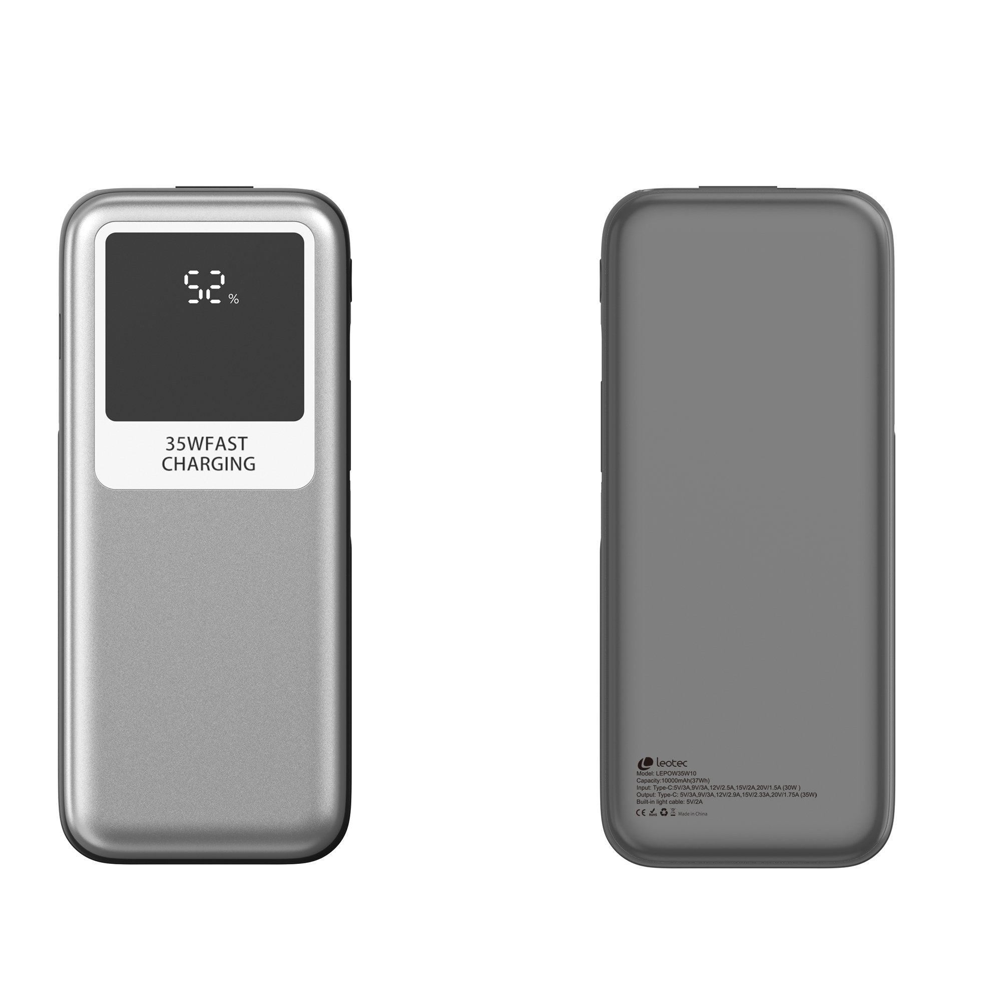 Powerbank 10000mah Leotec Lepow35w10s 35w Plata Y Gris Incluye Cable Usb Tipo-C Y Lightning