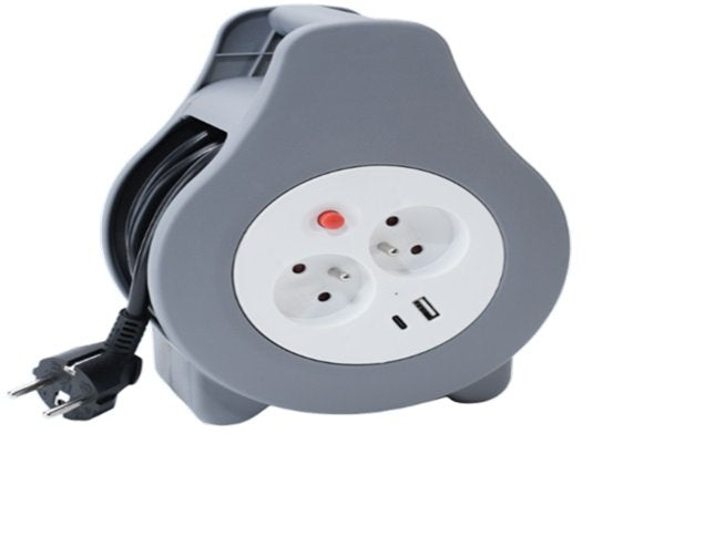 Cable De Extensión Montis Home Con Enrollador Usb De 10 M Mt 188 2 Salidas Ac