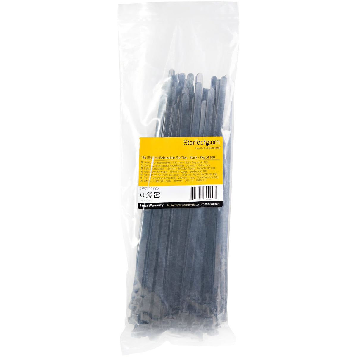 Startech Bridas Reutilizables 25cm 7 Mm 94v-2/Ul, Paquete De 100 - Negras