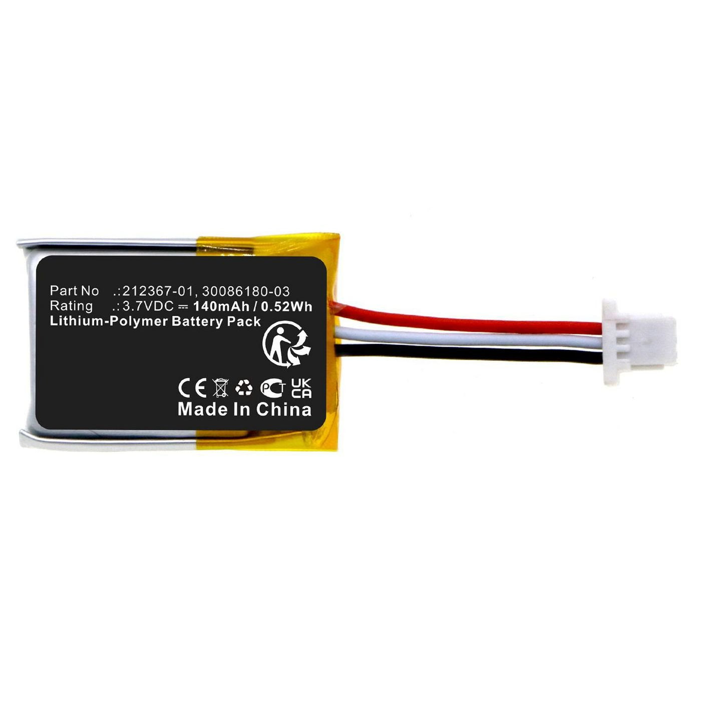 Battery 0.52wh Li-Polymer  3.7v 140mah, Black