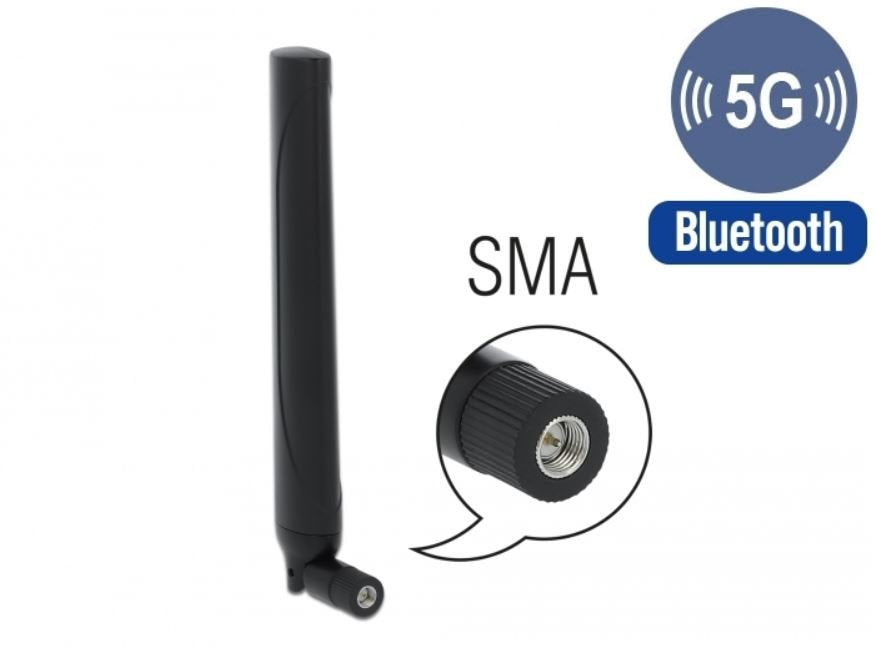 Delock 5g Lte Antenne Sma Stecker -0.5-2.3dbi Omnidirektional Mit Kippgelenk Schwarz