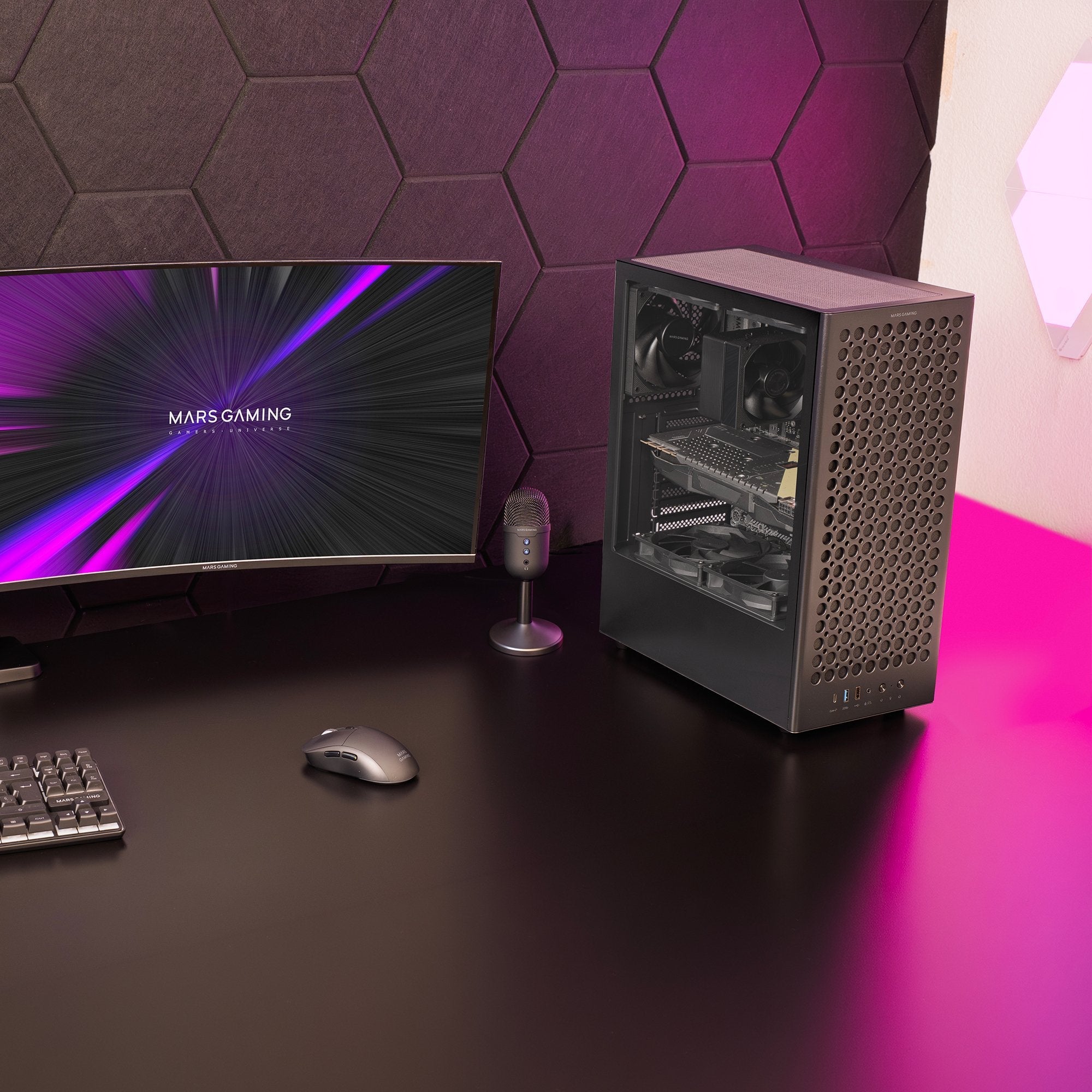 Caja Pc  Atx Mars Gaming Mc-T800 Frontal Airdot Mesh 4x Ventiladores Fdb Cablehatch Usb-C Negro