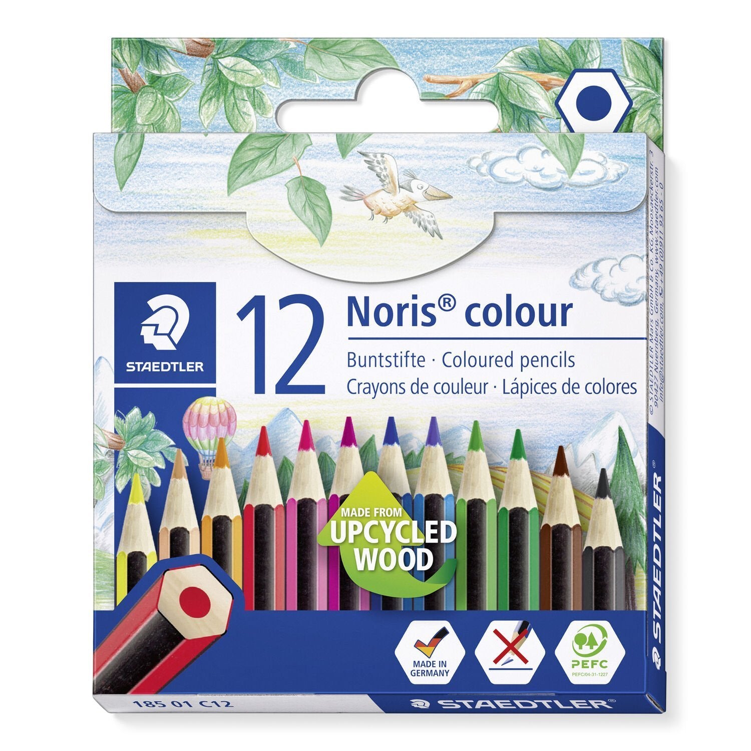Staedtler Noris Colour 185 Pack De 12 Lapices Hexagonales De Colores - Resistencia A La Rotura - Material Wopex - Colores Surtidos