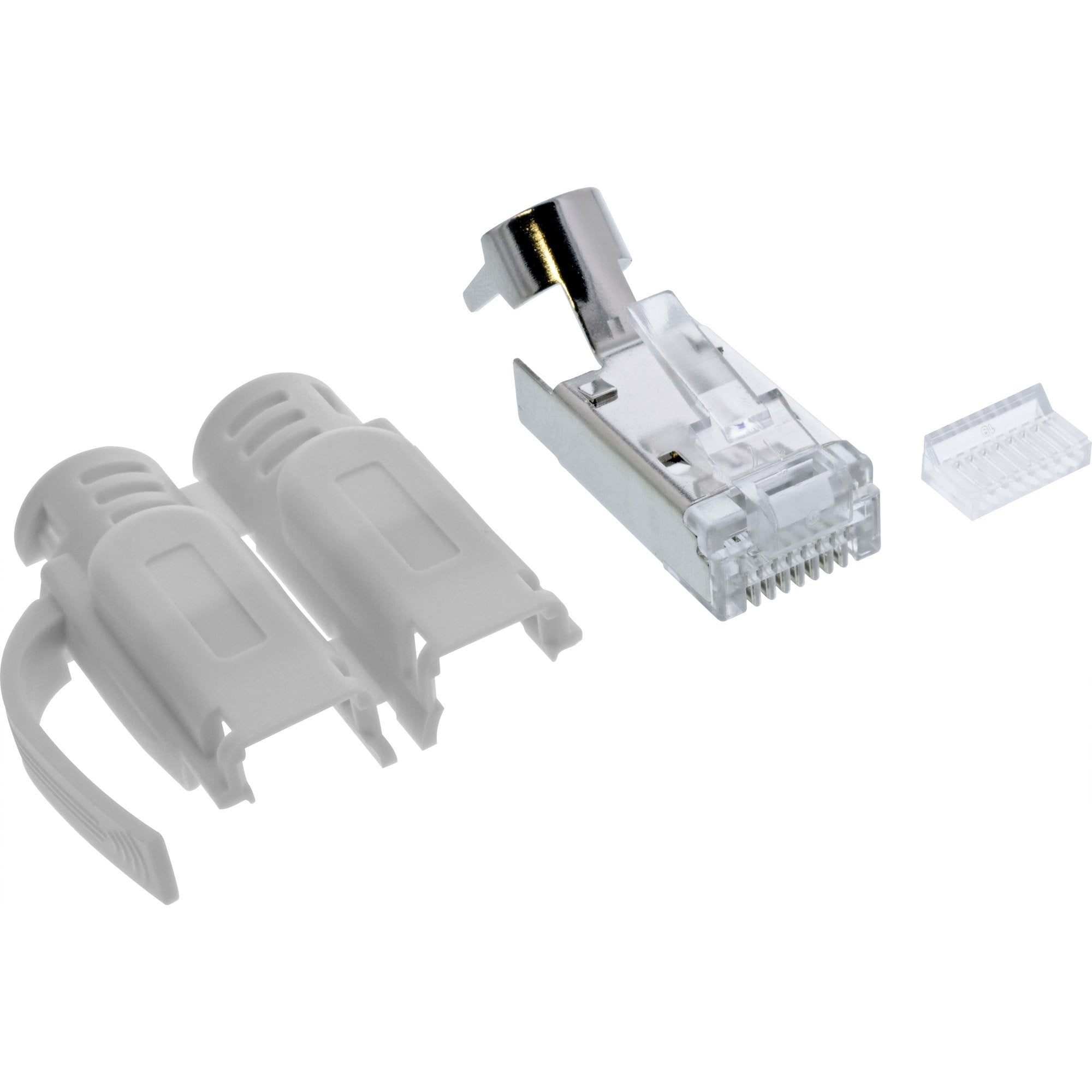 Inline® Crimp Plugs Cat.6a Rj45 Shielded, With Bend Protection And Insertion Guide, Grey, 10pcs. Pack