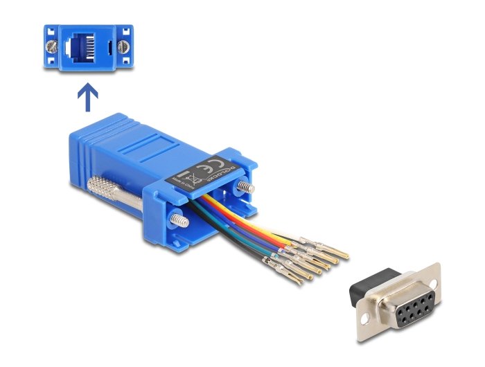 Delock 67080 D-Sub Hembra De 9 Pines A Rj12 Hembra, Kit De Montaje Azul