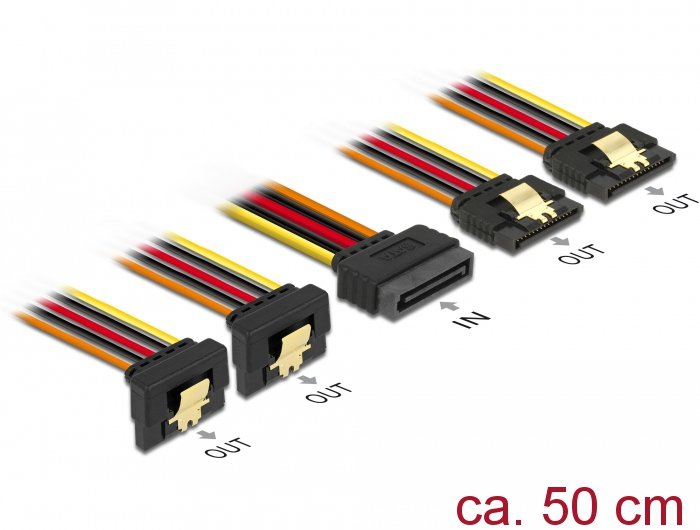 Delock Sata 15pin> 2x En Ángulo (Abajo) + 2x Recto, Cable 50 Cm 60152