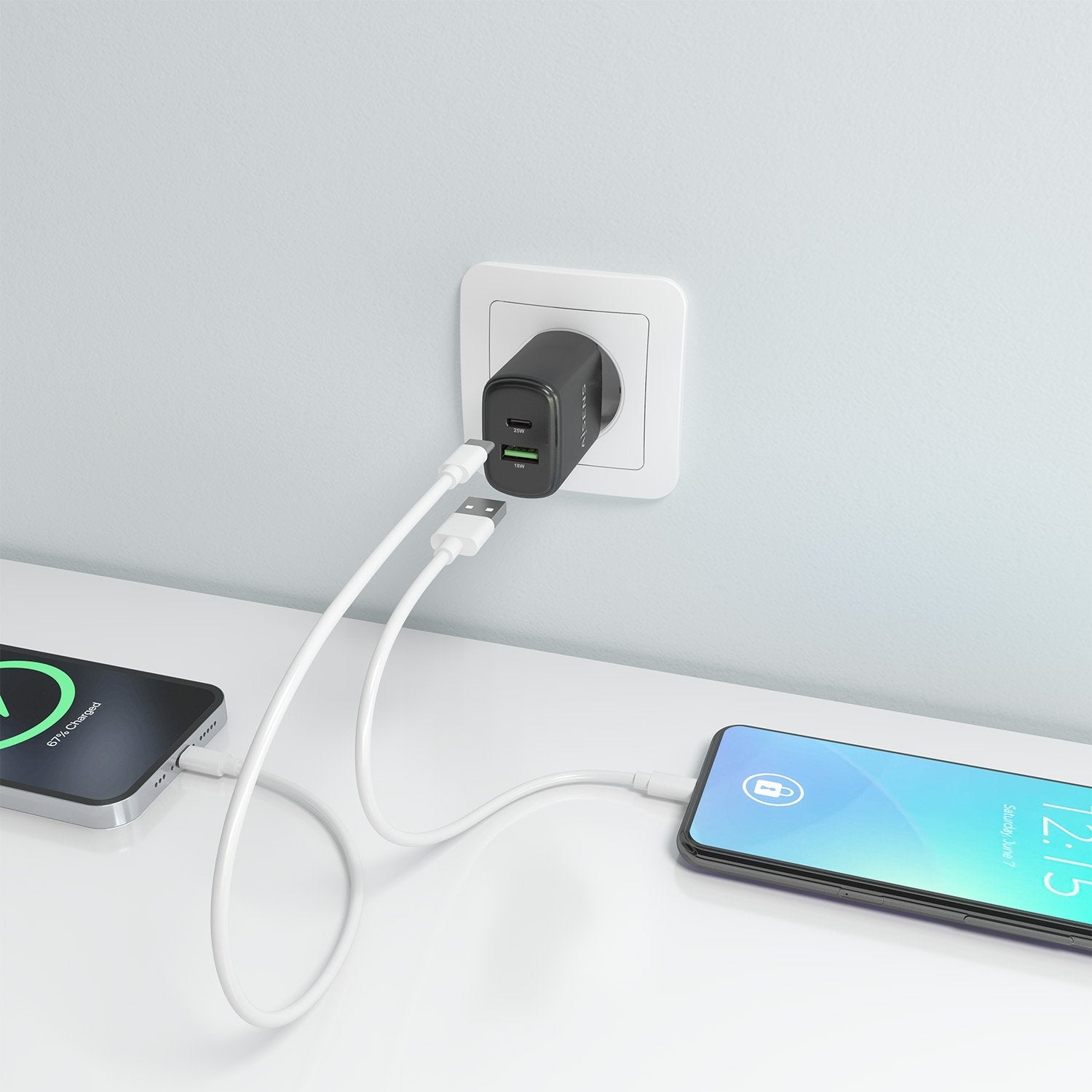 Aisens Cargador 25w, 1xusb-C Pd3.0, 1xusb-A Qc3.0, Negro