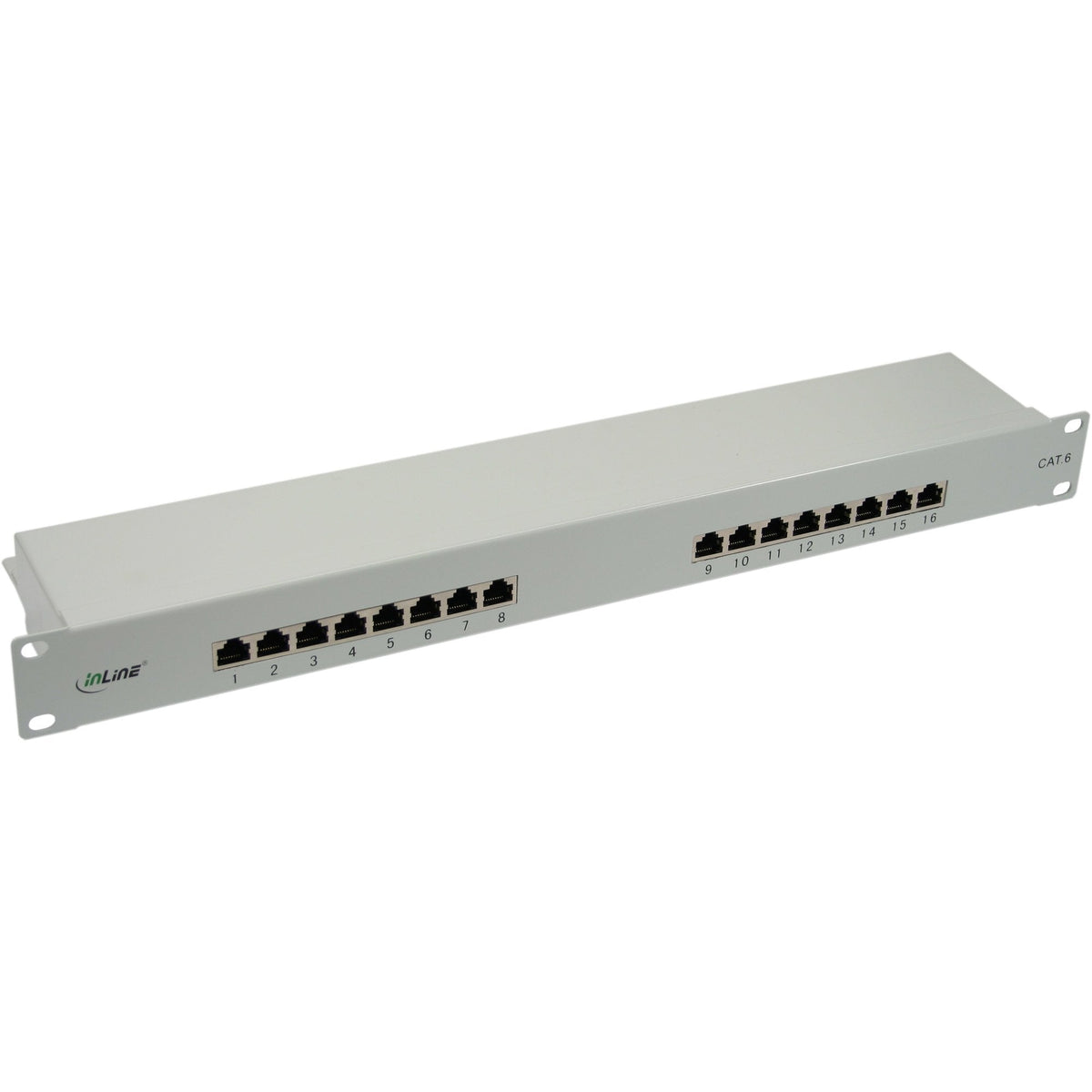 Patch Panel Inline Cat.6 16 Puertos 19" 1he Gris Claro Ral7035