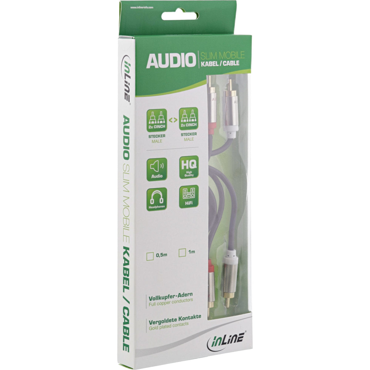 Cable De Audio Delgado Inline 2x Rca M/M, Estéreo, 0,5 M