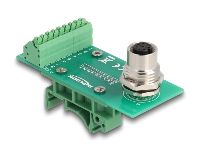Delock 60659 Adaptador De Módulo De Transferencia M12 Hembra Con Codificación A De 8 Pines A Bloque De Terminales De 9 Pines Para Carril Din