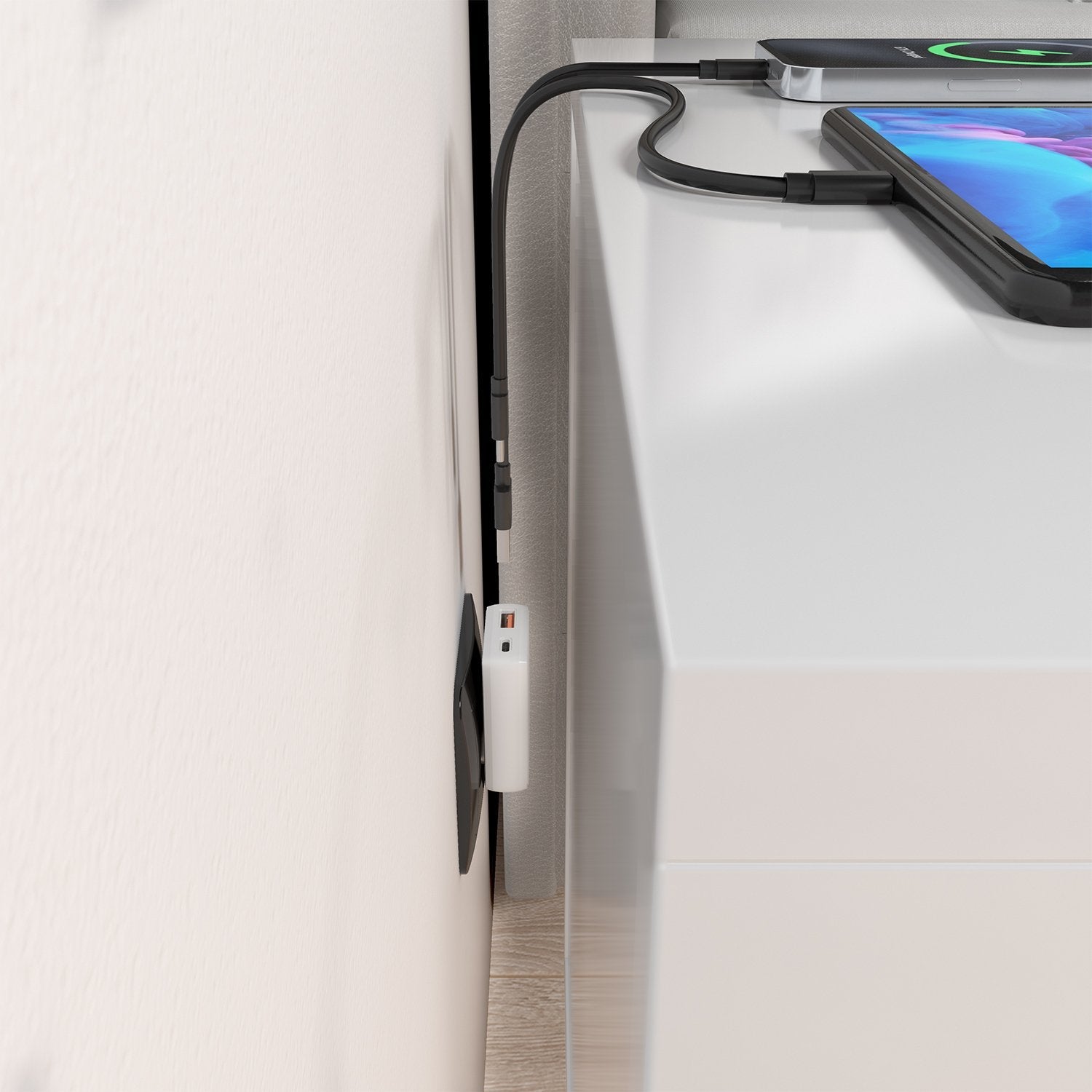 Aisens Cargador De Pared Gan Ultra Delgado 30w, 1xusb-C Pd3.0 Qc4.0, 1xusb-A Qc3.0, Blanco