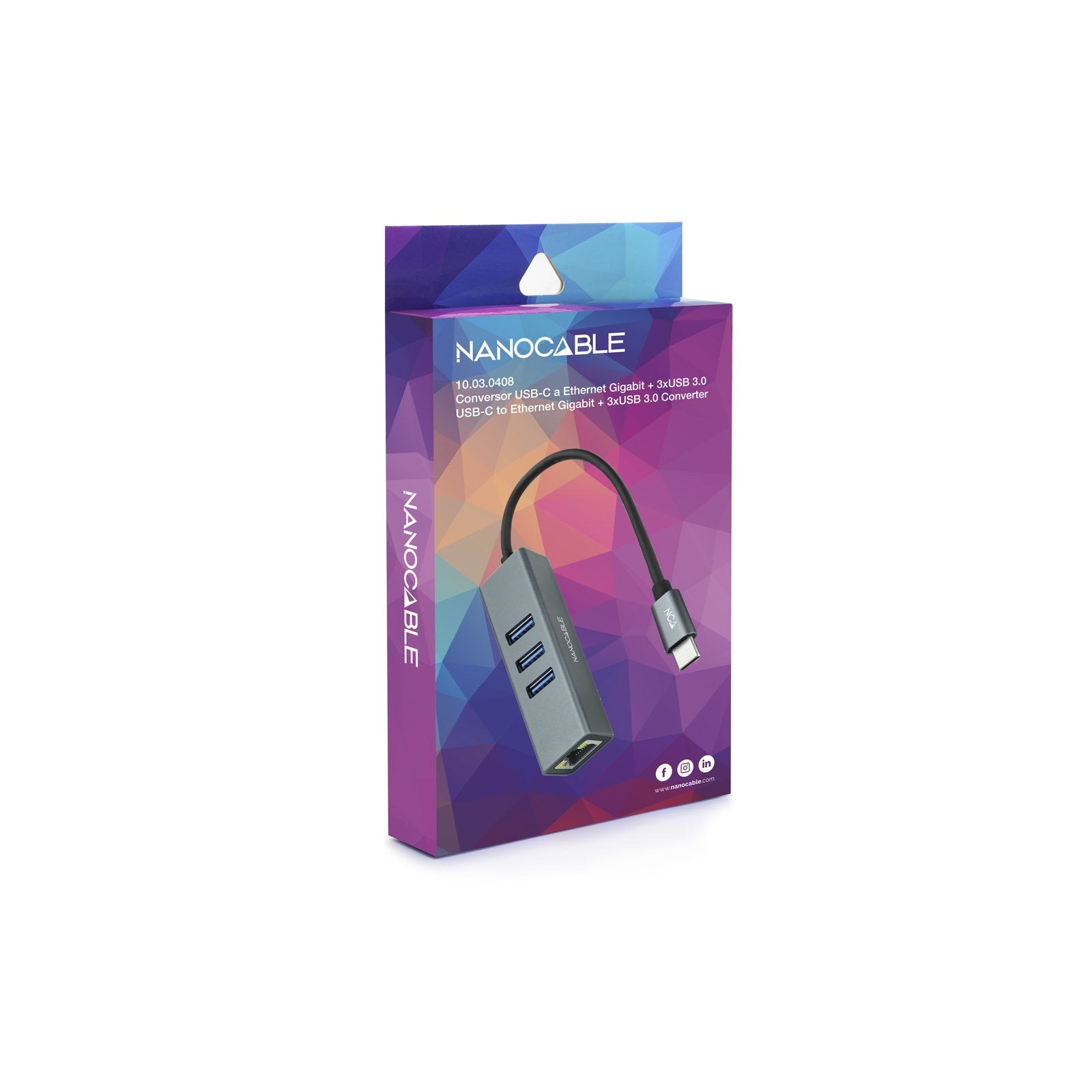 Nanocable Adaptador De Red Usb-C A Ethernet Gigabit 10/100/1000 Mbps + 3 Puertos Usb 3.0