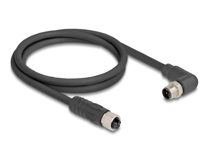 Delock M12 Cable L-Kodiert 4 Pin Stecker Rechts Gewinkelt Zu Buchse Gerade Pur Schleppkettentauglich 2 M Schwarz