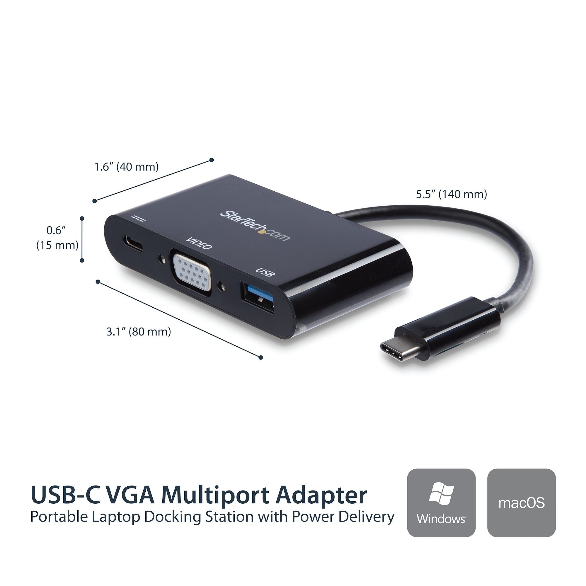 Startech.Com Adaptador Multifunción Usb-C A Vga Con Entrega De Potencia (Power Delivery) Y Puerto Usb-A