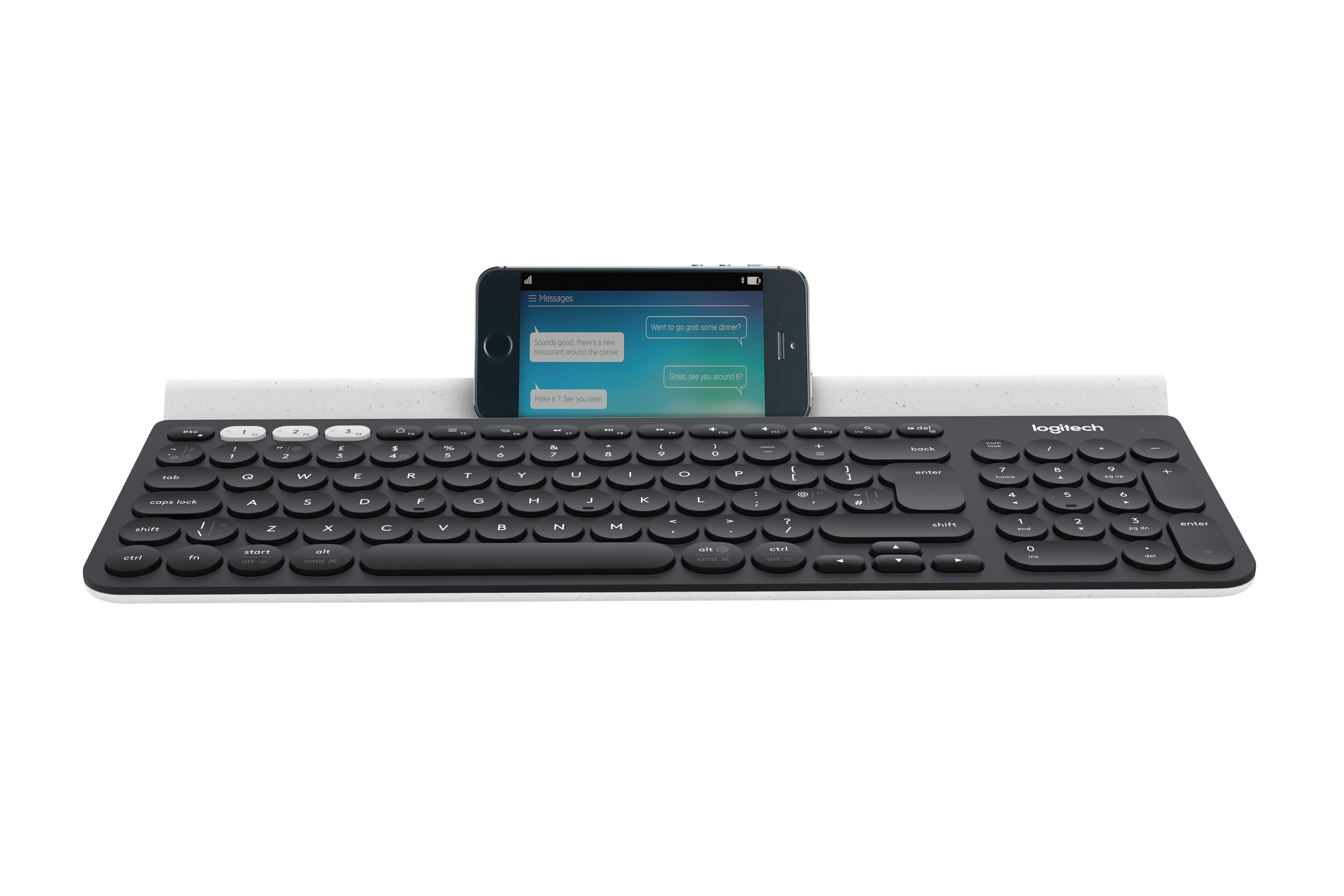 Teclado Inglés Logitech K780 Multi-Device Wireless Keyboard Rf Wireless + Bluetooth Qwerty Gris, Blanco