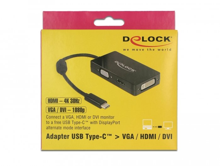 Delock Adaptador Usb Tipo-C Macho > Vga / Hdmi / Dvi Hembra Negro