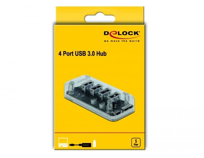 Delock Externo Usb 3.0 Hub Con 4 Puertos, Cubo Usb Transparente 64087