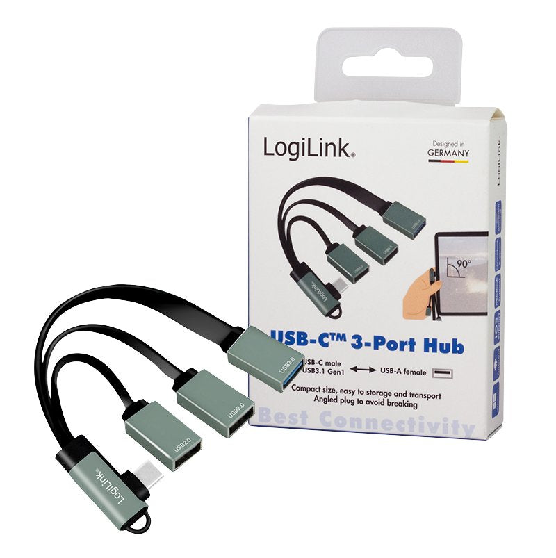 Logilink Hub Usb C De 3 Puertos, 2xusb2.0af + 1xusb3.0af, Conector Acodado