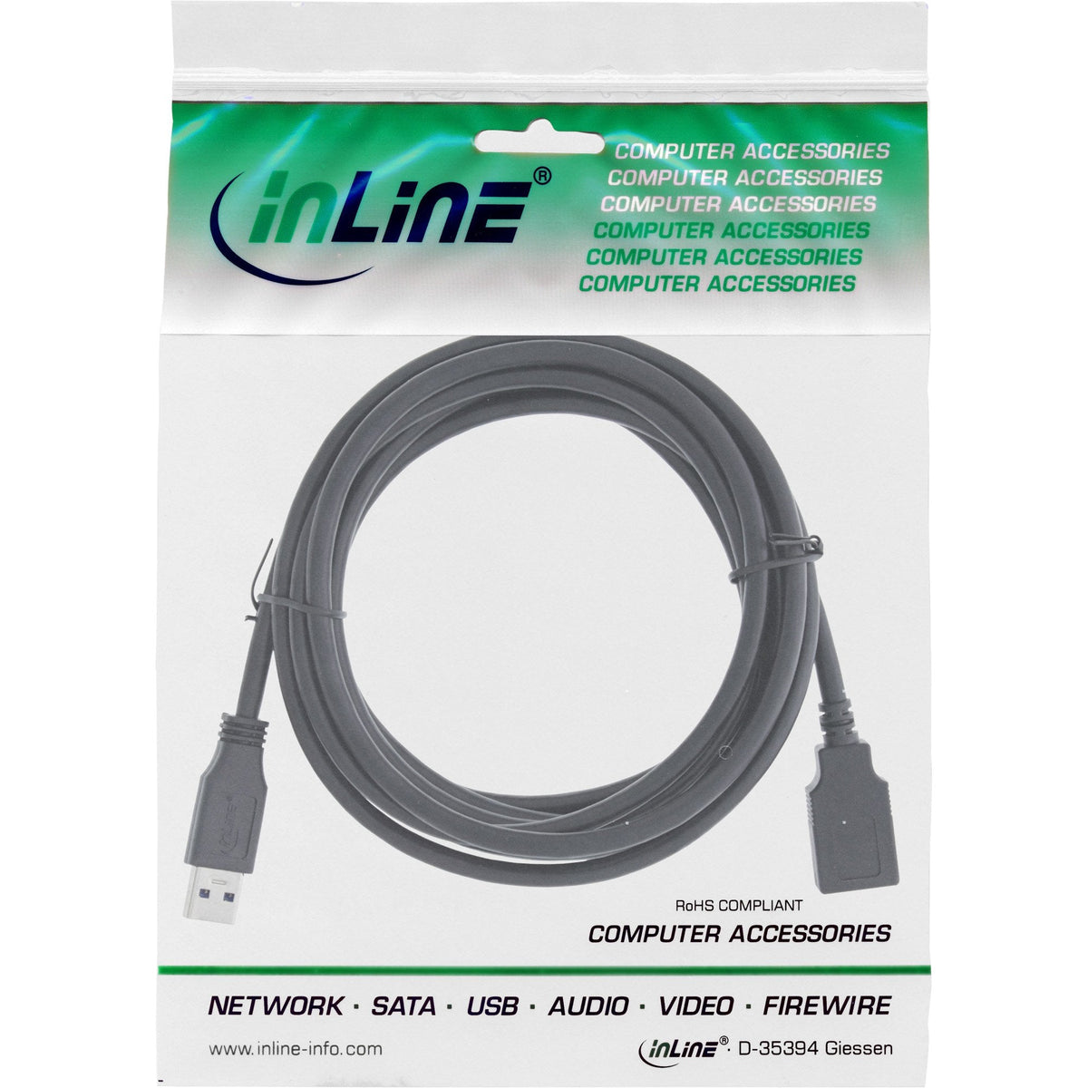 Inline Usb 3.0 Cable Tipo A Macho A Tipo B Hembra Negro 1,5m