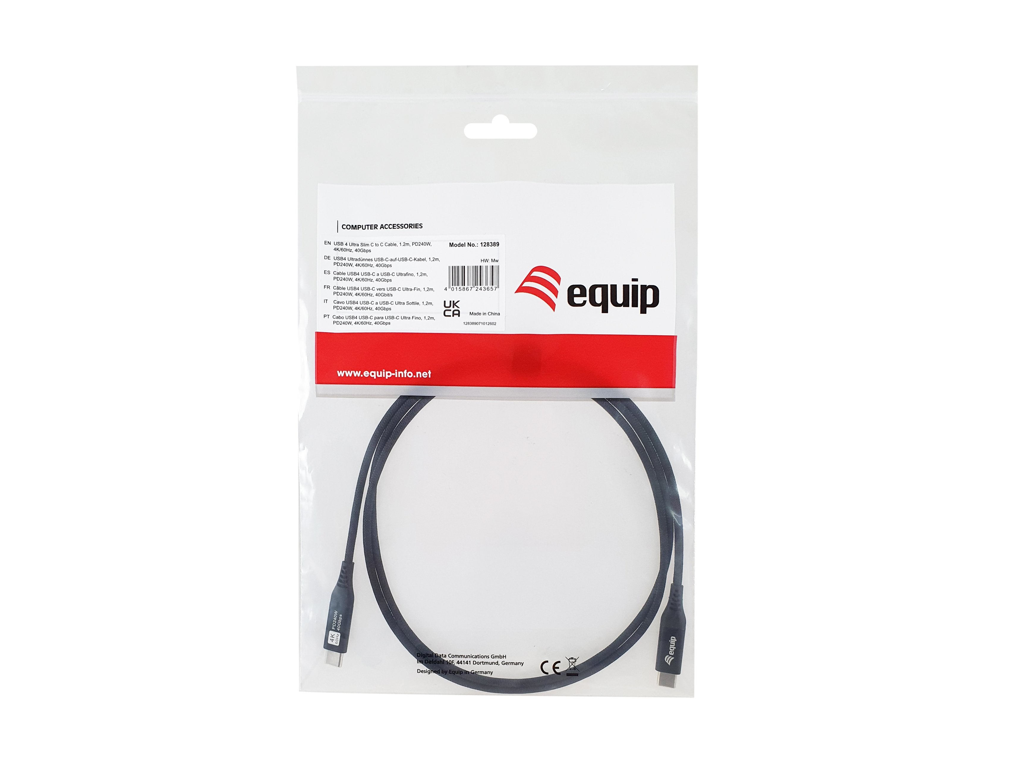 Equip Cable Usb-C4.0->C Slim Pd240w M M 1.20m Negro
