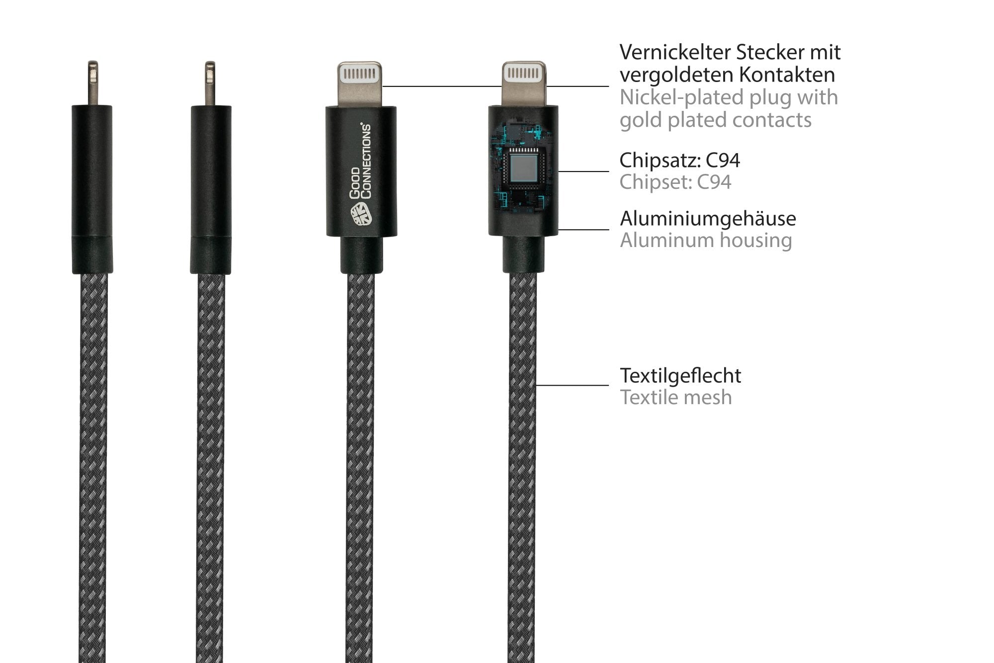 Goodconnections Usb-C 2.0 > Lightning (St-St) 0,5m Ladecable Textilmantel 18w Schwarz