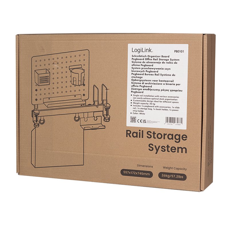 Pegboard Office Rail Storage System, Blanco