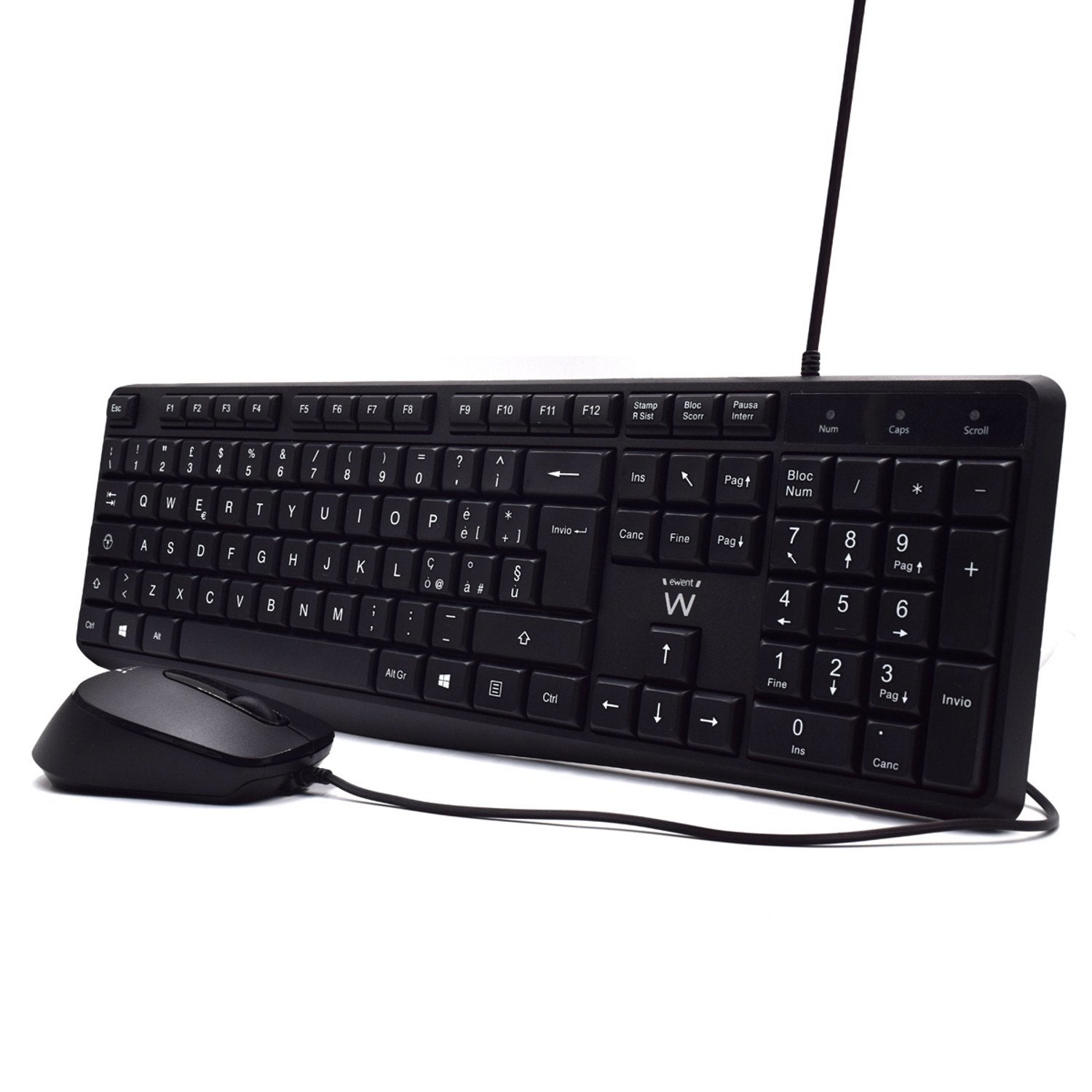 Ewent Pack Teclado + Raton Para Oficina - Teclas Silenciosas De Perfil Bajo - 1000dpi - Disposicion Italiana Qwerty It