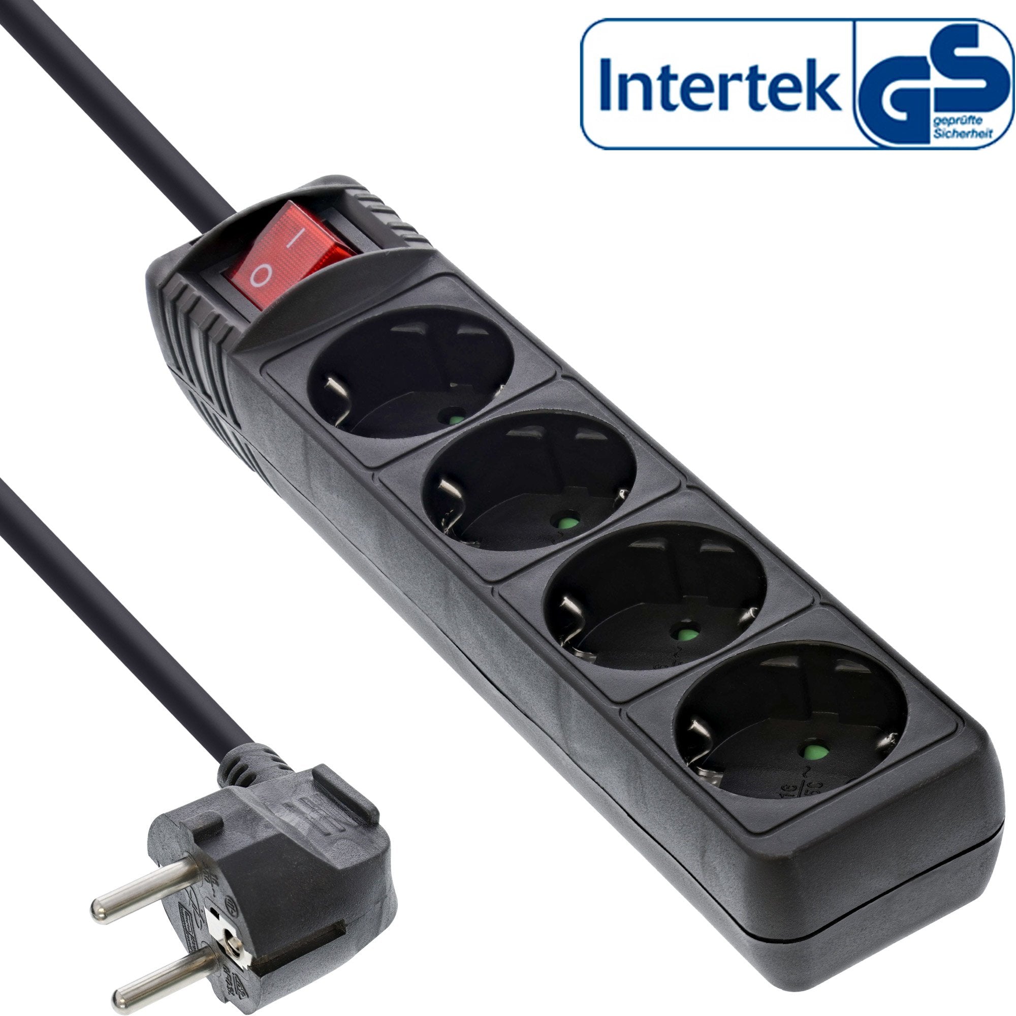 Regleta Inline Tipo F 4 Puertos Con Interruptor + Seguro Para Niños Negro 5m