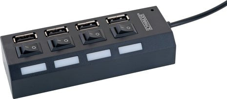 Schwaiger Uh4013 Hub Usb 2.0  4 Puertos Con Interruptor 480 Mbit/S Negro
