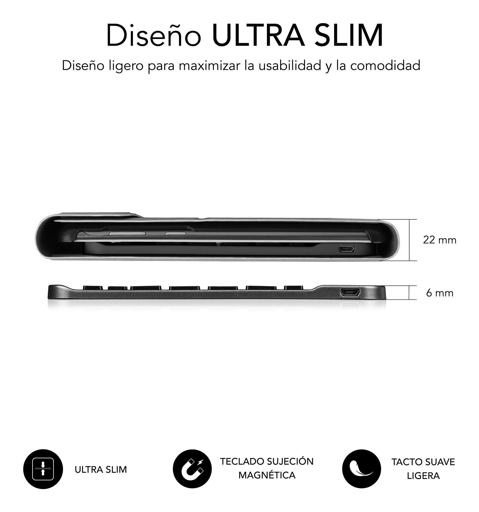 Teclado Español  Subblim Subkt3-Btl310  Para Móvil Qwerty Español Bluetooth Negro