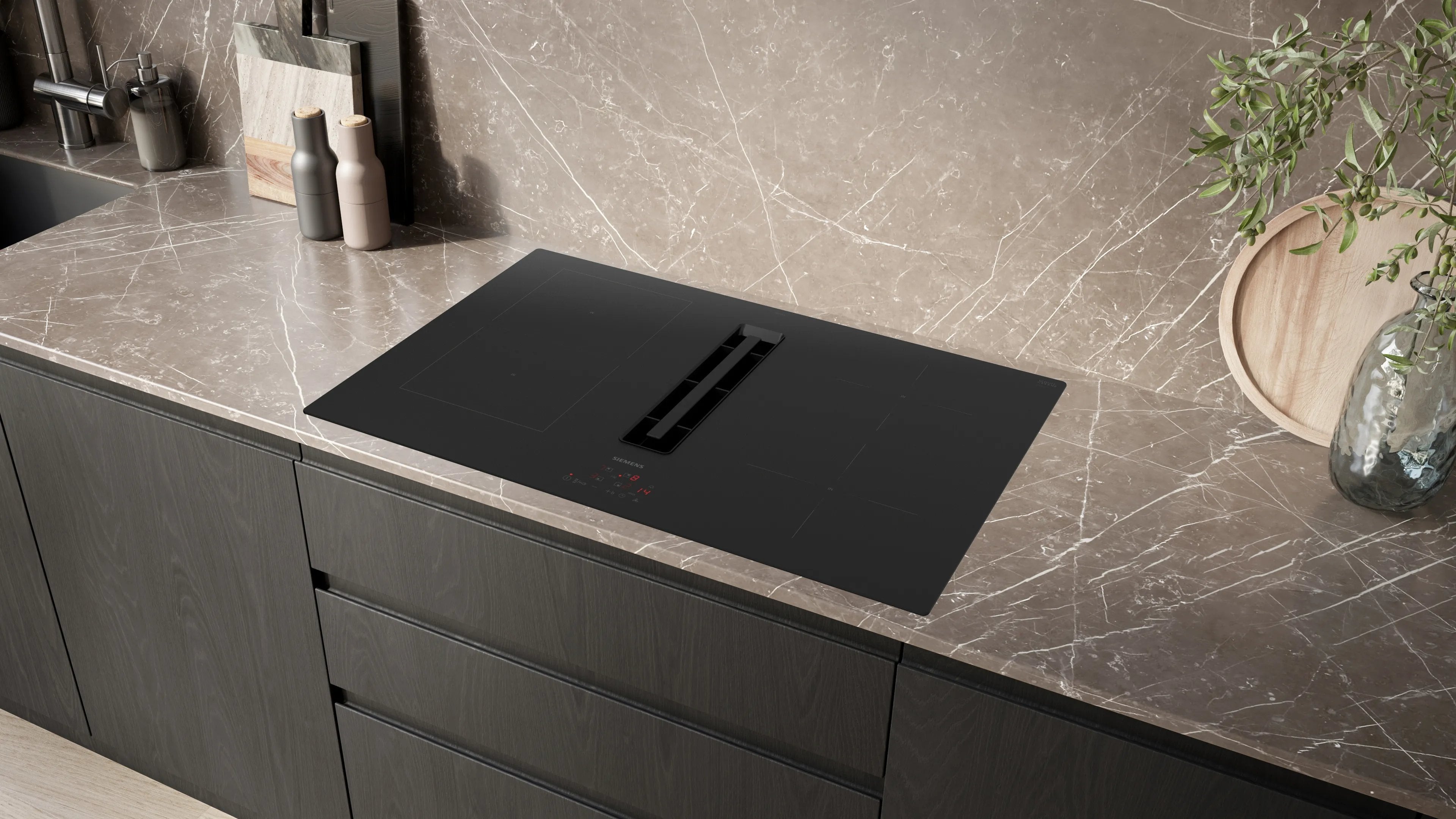 Siemens Ed811bs16e Iq300, Placa De Cocina Independiente Negro, 80 Cm, Con Campana Extractora Integrada Ed811bs16e