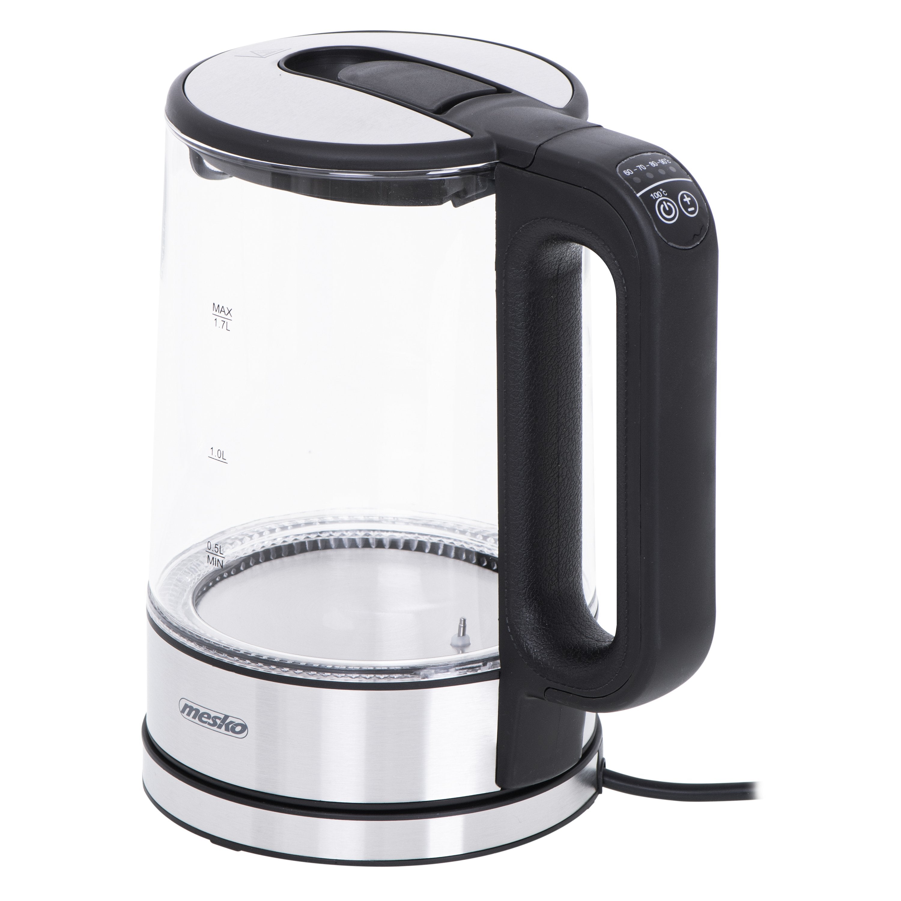 Tetera Mesko Home Ms 1301b Eléctrica 1,7 L 2200 W Negro, Acero Inoxidable, Transparente