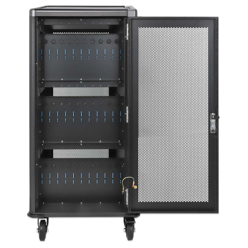 Manhattan Carro De Carga Usb-C 65w Para 30 Portátiles (Hasta 16"), Compatible Con Ipads, Macbooks Y Otros Dispositivos Usb-C, Compartimentos 395×290×32,5 Mm, Cables Usb-C Incluidos, Armario, Cables De Alimentación Eu/Uk Incluidos