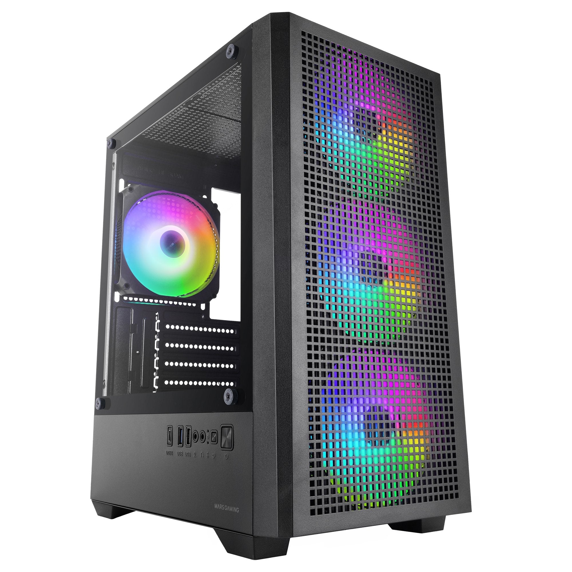 Caja Pc  Microatx Mars Gaming Mc-Vector Gpu Max 282mm Cristal Templado Mesh Argb Usb-C Negra