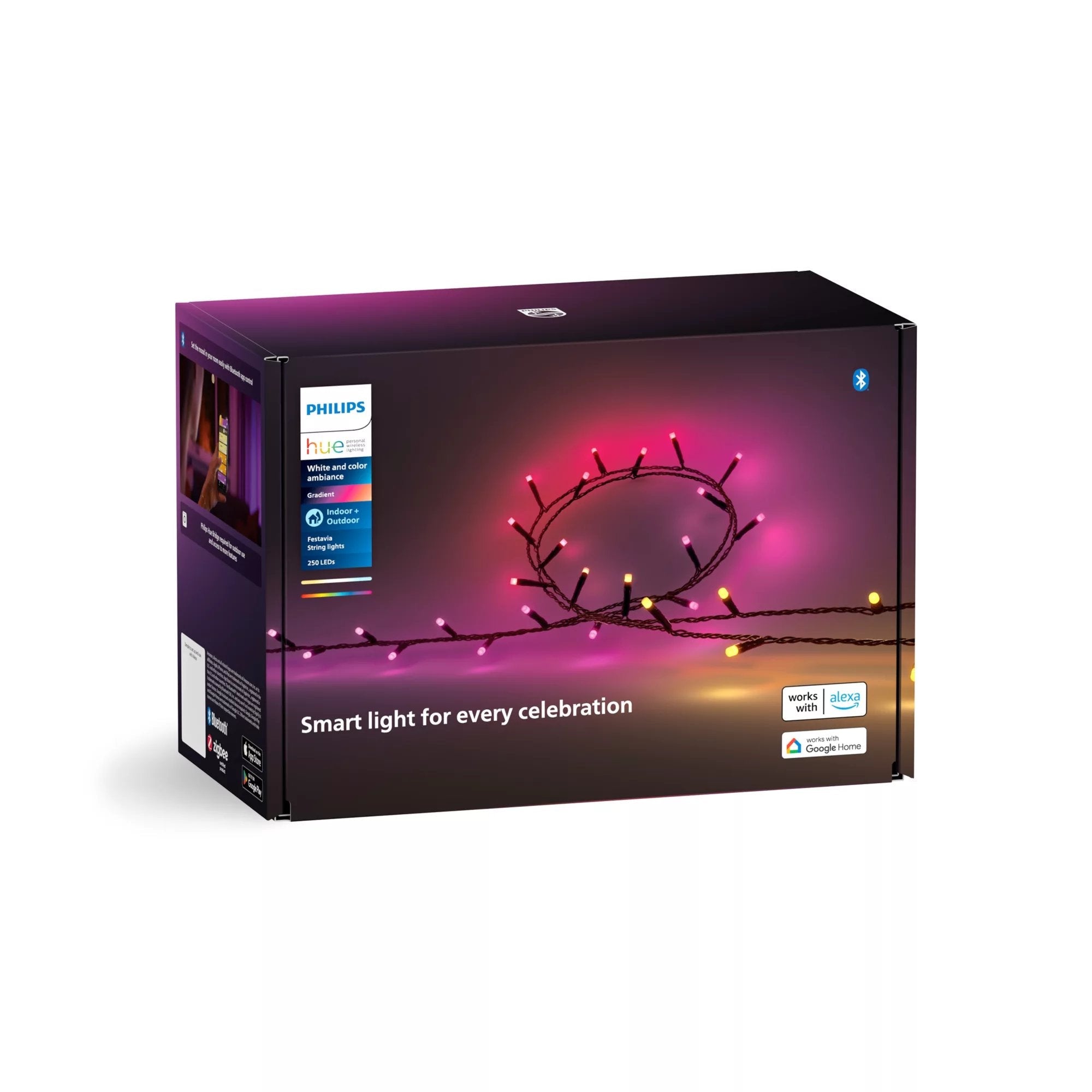 Philips Hue - Guirnalda Festavia, Luz Blanca Y De Colores, Regulable, 250 Micro Leds, 20m, Resistente Al Agua