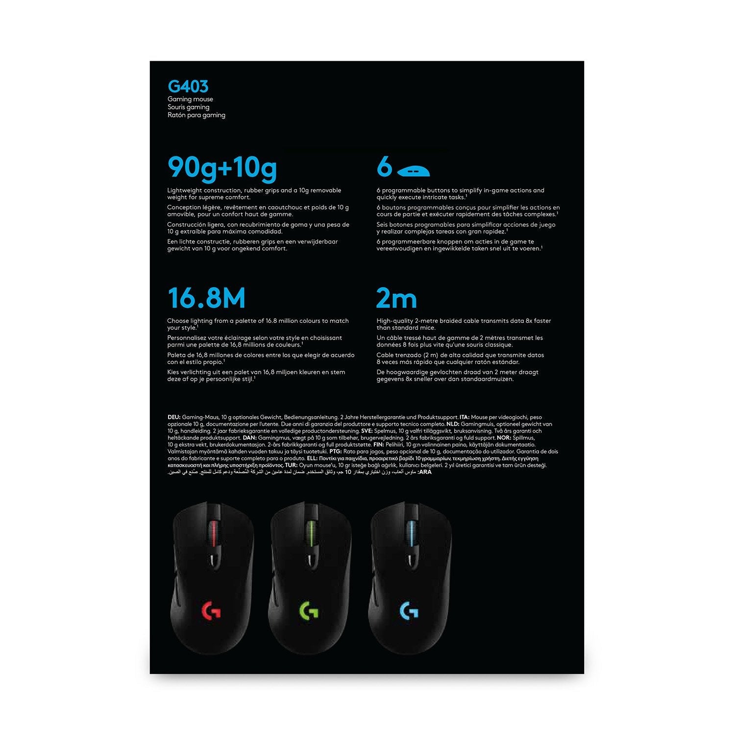 Logitech Ratón G403 Hero Gaming 16000dpi