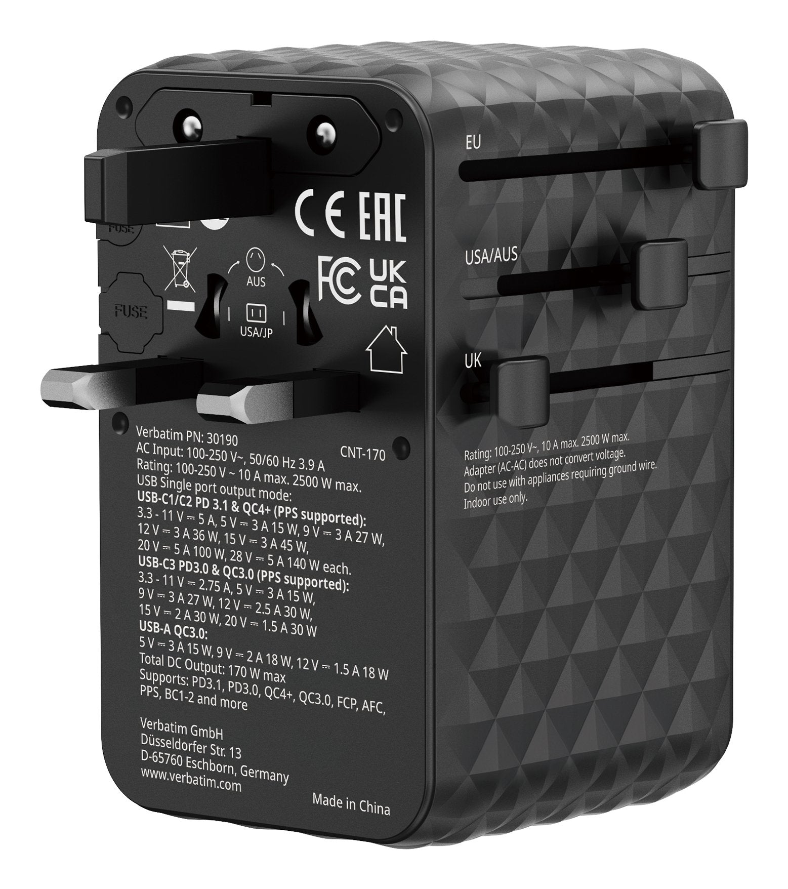 EAN 23942301905 - Verbatim 30190 cargador de dispositivo móvil Universal Negro Corriente alterna Carga rápida Interior imagen 3