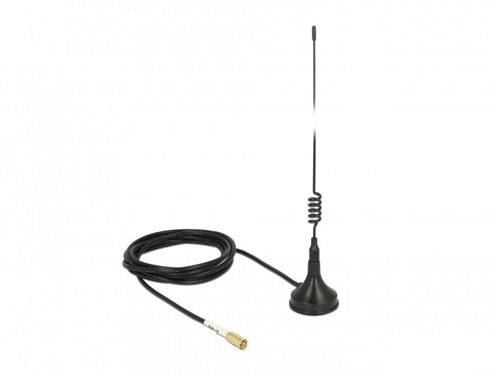 Delock Wlan 802.11 B G N Antenne Smb Stecker 2 Dbi Starr Omnidirektional Mit Magnetischem Standfuss Und Anschlusscable Rg-174 1,5 M Outdoor Schwarz